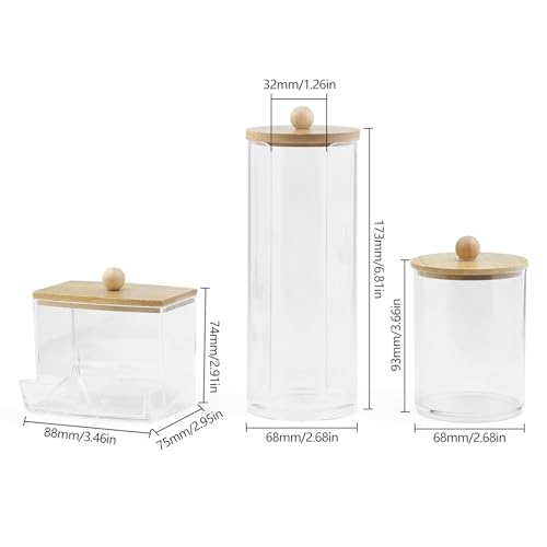 JINTANG 3 Pcs cotton pad holder,cotton bud holder with bamboo lid,cotton pad dispenser,bamboo bathroom accessories,for bathroom cotton wool balls jars,makeup remover cotton bud storage box - Image 2