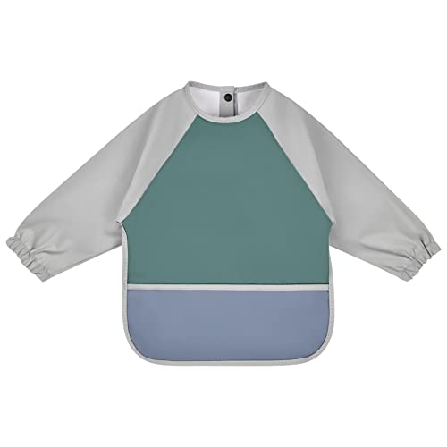 Vicloon Baby Weaning Bibs, PU Feeding Bibs With Long Sleeves, Waterproof Toddler Bibs Easy to Clean