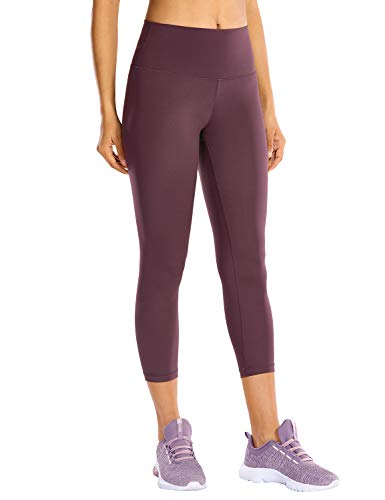 CRZ YOGA Mujer Compresión Mallas Largos Pantalones Deportivos Cintura Alta con Bolsillo-53cm Violeta Claro 40