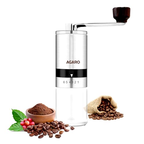AGARO Elite Manual Coffee Grinder, Ceramic Grinder with Glass jar, 6 Adjustable Settings, Stainless...