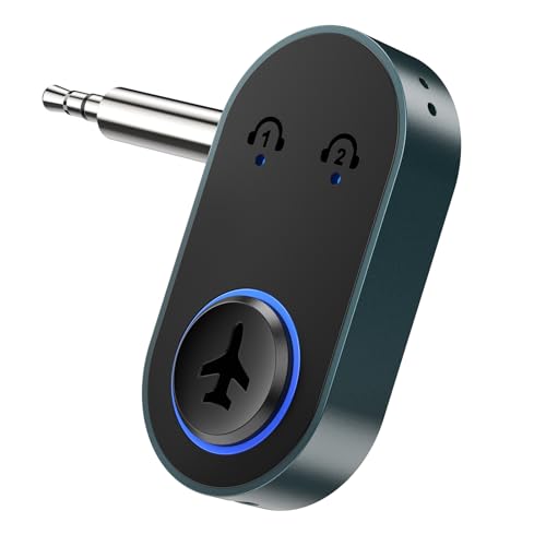 OQIMAX Bluetooth 5.3 Audio Transmitter, Bluetooth Headphone Adapter with Dual Connection, Portable Airplane Bluetooth Adapter, 16H Playback, 3.5mm Aux Bluetooth Adapter for Home Stereo, TV, PC