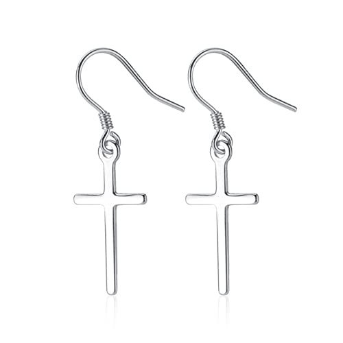 Pendientes colgantes minimalistas de plata de ley 925 con forma de cruz para mujer, hipoalergénicos, sensibles, aretes de gancho de pez, pequeños colgantes de joyería, regalos de fiesta de cumpleaños