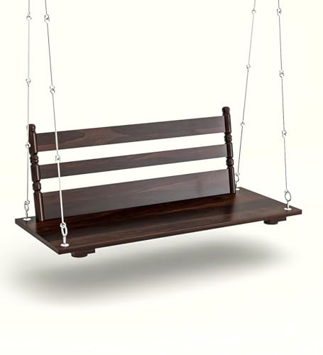 Image of Solid Sheesham Wood Swing for Living Room | Jhula for Balcony | Solid Sheesham Wood Hanging Swing for Home Decor (Walnut Finish)