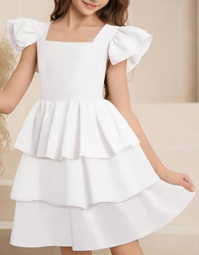 21KIDS Girls Summer Dress Flutter Sleeve Smocked Tiered Elegant Casual Dresses for Girls 8-12 Years2