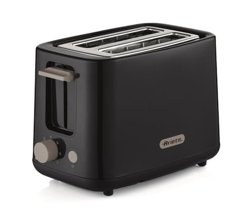 Ariete 157 Tostapane Breakfast, 760W, Capacità 2 fette di pane, Pinze in acciaio inox, 7 livelli di doratura, Pulsante stop, Tocco freddo, Dark & Sahara Grey