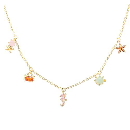 Collier de plage pour femme avec pendentifs marins en zircon et chaîne clavicule colorée