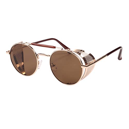 Steampunk Style Round Vintage Polarized Sunglasses Retro Eyewear UV400 Protection Matel Frame