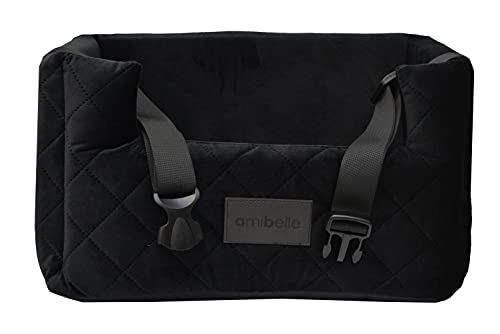 Exclusive Hunde Autositz | Autositz für Hunde, Katzen, Haustier | Rückbank, Beifahrersitz | Hundebett, Hundetasche | Wildlederimitat, Velvet | Farbe: Schwarz | Große: M (47x40 cm)