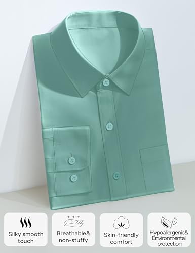 Image of Boys Long Sleeve Button-Down Dress Shirts with Tie: 2 Fabrics (Stretch /Standard) & 2 Fits (Regular /Husky)