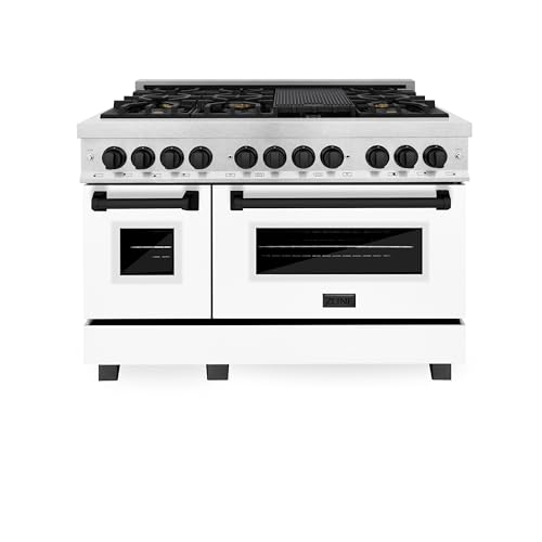 ZLINE Autograph 48 in. Legacy Dual Fuel Range in Satin Steel w/White & Black Accents (RASZ-WM-48-MB)