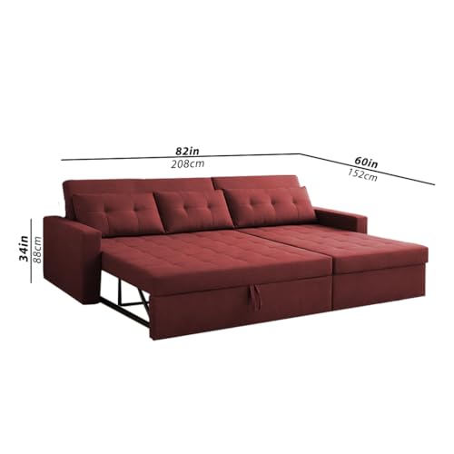 Image of Emilio 4 Seater RHS L - Shape Pull-Out Sofa Cum Bed Sofa for Living Room (Maroon Fabric Color) Premium Fabric Sofa Set for Living Room Sofa Cum Bed