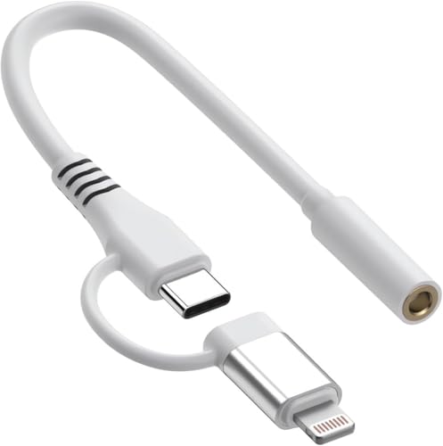 [Apple MFi Certified] Lightning to 3.5 mm Headphone Jack Adapter, iPhone Headphones Aux Audio Dongle + USB Type C to 3.5 mm Jack Female Adapter for iPhone 16 15 14 13 Pro Max 12 11 XS XR 8 7 S25 S24