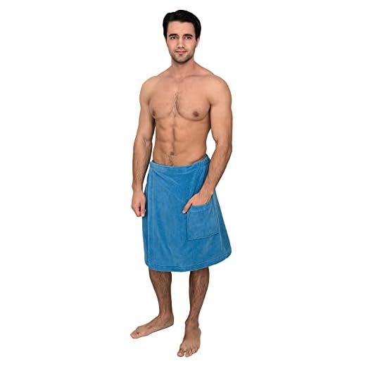 TowelSelections Men's Wrap, Shower & Bath, Water Absorbent Cotton Lined Fleece Small/Medium Cendre Blue