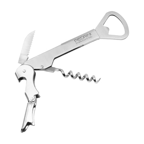 Pedrini Levatappi tascabile in acciaio inox con lama tagliafoglia e levacapsule