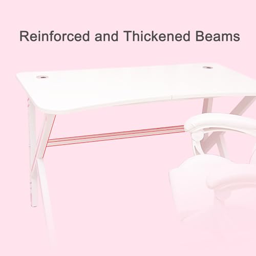 Bureau d'ordinateur rose stable pour joueurs et professionnels
