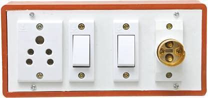 Elite Electronics Brown Switch Board with Two a switches,one 5pin 5amp Socket and 1 Bulb Holder with 3 Yard 3pin Chord 1