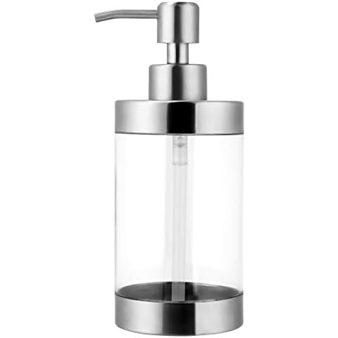 Soap Dispenser Stainless Steel and Acrylic Shampoo Lotion Pump Bottle for Bathroom Kitchen Sink Office Hotel for Kitchen Washing Up Liquid Hand Soap Shower Gel 300ML Cover