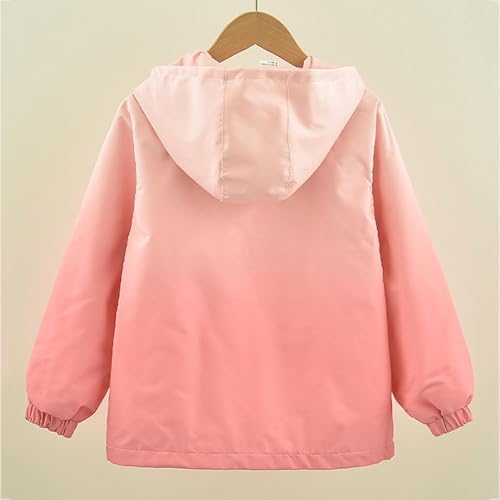 Girls Gradient Outdoor Hooded Jacket Lightweight Versatile Cute Zip Up Outerwear Coat with Pockets for 3-15 Years4
