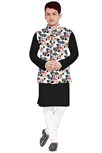 Image of Os Men's & boy kurta pyjama set with nerhu jackets (Multi printed) in cotton (baap beta|father son|)