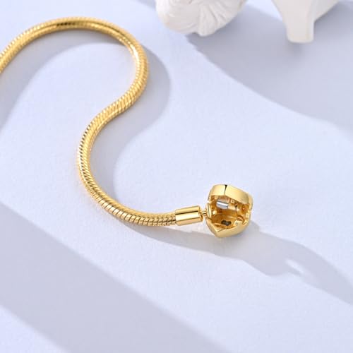 Image of 925 Sterling Silver Snake Chain Bracelets Fit Pandora Charms,Heart Clasp Bracelets Perfect For Any Glamour Gift for Women with 5 A Cubic Zirconia