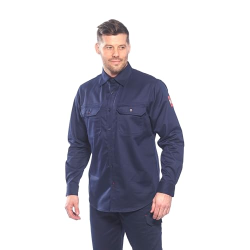 Image of Portwest FR89 Fire Resistant Safety Work Shirt in FR Bizflame 88 /12 ASTM NFPA, Navy, 3 XL