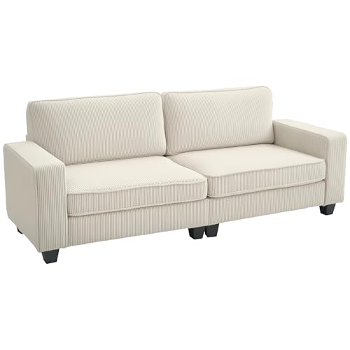HOMCOM 3-Sitzer Sofa, Couch mit Armlehnen, Rückenkissen, Wohnzimmersofa mit Cordbezug, Federkern, Polstersofa für Wohnzimmer, Schlafzimmer 227 x 84 x 87 cm, Cremeweiß HOMCOM 3-Sitzer Sofa, Couch mit Armlehnen, Rückenkissen, Wohnzimmersofa mit Cordbezug, Federkern, Polstersofa für Wohnzimmer, Schlafzimmer 227 x 84 x 87 cm, Cremeweiß