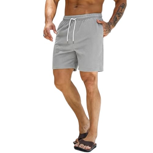 Image of Diverse Men's Corduroy Casual Shorts - Soft Breathable Relaxed Fit Summer Shorts with Drawstring Waist & 2 Pockets, Ideal for Beach, Workout & Everyday Wear