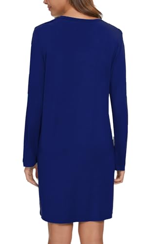 Image of Kabento 2 Pack Long Sleeve Nightgowns for Women Soft Cotton Night Gowns Sleepwear V Neck Nightshirts