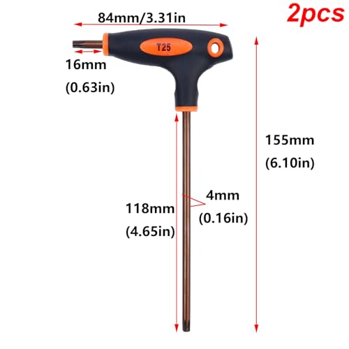 Image of Antrader T25 Torx Screwdriver,S2 Steel Anti Tamper Proof Torx Key-2Pcs | T-Handle Dual End Wrench,Long /Short Arm Design,With Hanging Hole,6.10 Inch Long