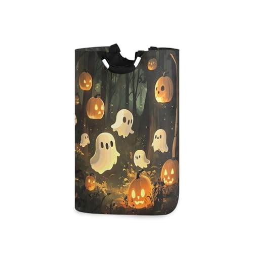 Jihqo Laundry Hamper Basket Halloween Pumpkin Ghost Collapsible Nursery Storage Bin Waterproof Clothing Baskets for Home Bedroom Bathroom Washing Room
