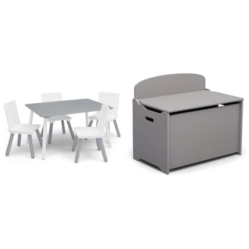 Image of Delta Children Kids Table and Chair Set (4 Chairs Included) - Ideal for Arts & Crafts, Snack Time, Homeschooling, Homework & More, Grey /White & MySize Deluxe Toy Box - Greenguard Gold Certified, Grey