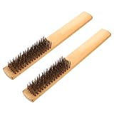 Hemobllo 2 pezzi Spazzola per Pulizia con Setole in Rame Indurite Manico in Legno Ergonomico Strumento Professionale per Rimozione Ruggine e Detriti per Fessure Strette e Utensili di