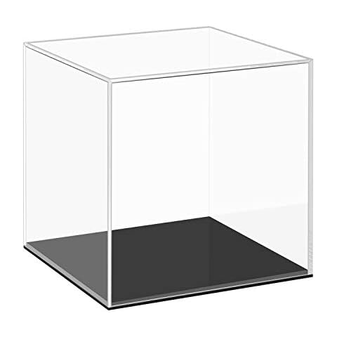 Cliselda Fully Assembled Acrylic Display Case with Black Base 6x6x6 in, Clear Square Acrylic Box Cube Small Acrylic Storage Containers, Dustproof Plastic Display Box for Collectibles Action Figures Cover