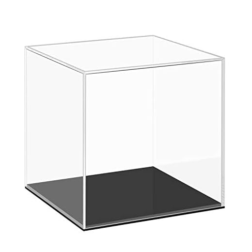 Cliselda Clear Acrylic Display Case with Black Base, Countertop Box Cube Organizer Stand Riser Dustproof Protection Showcase for Action Figures Toys Collectibles (6x6x6 Inch)