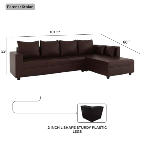 Image of FURNY Harloy 5 Seater RHS L Shape Leatherette Sofa Set (Brown) in Premium Finish | Durable Comfort | Ideal for Living Room