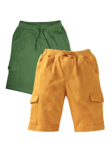 Image of KiddoPanti Boys Knit Solid Cargo Shorts Pack of 2 | 100% Cotton | Comfortable Rib Waistband | 2 Front Pockets & 2 Cargo Pockets | Sport Bermuda Half Pant for Boys
