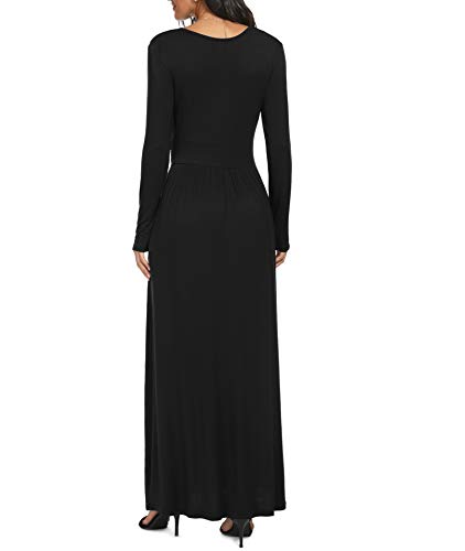 LILBETTER Women Long Sleeve Deep V Neck Loose Plain Long Maxi Casual Dress4
