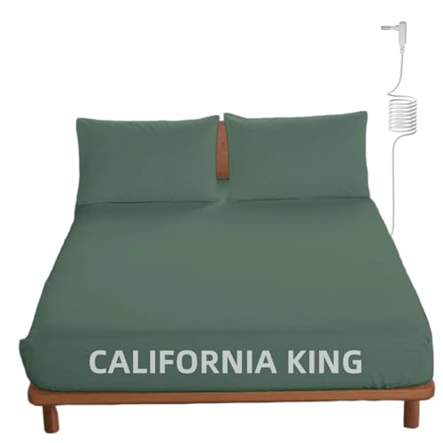 OKOHEY Grounding Fitted Sheets with 15ft Earthing Cord, California King Size, 90% Organic Cotton + 10% Silver Fiber, Soft & Breathable Grounded Sheet for Better Sleep and Enhanced Wellness, Green