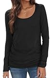 Ryaiwi Casual Womens Long Sleeve Shirts Loose Fit Scoop Neck Soft Solid Basic Tee Tops Trendy Black