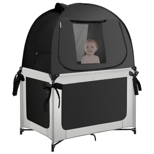 L RUNNZER Pack N Play Blackout Cover, Portable Travel Essential Pack N Play Cover, Dark Pack and Play Blackout Cover for Baby Sleeping, Block 90% + Light