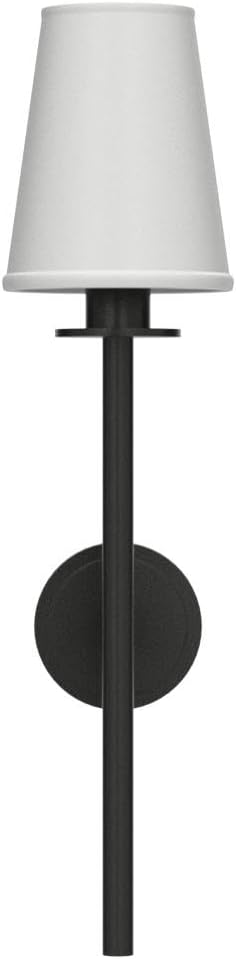 PERMO Set of 2 Modern Classy Vintage Wall Sconce with Flared White Textile Lamp Shade Living Room Bedside Reading Fireplace Area Wall Light Fixture (Black)