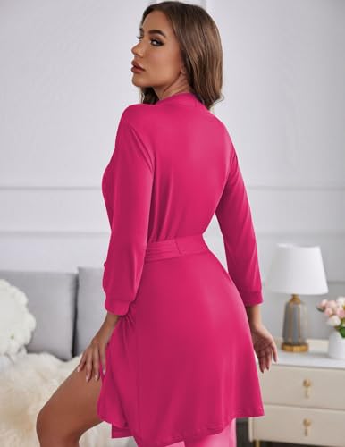 Image of Ekouaer Women's Robes Lightweight 3 /4 Sleeve Short Knit Bathrobe Soft Knee Length Sleepwear Robes with Pockets S-XXL