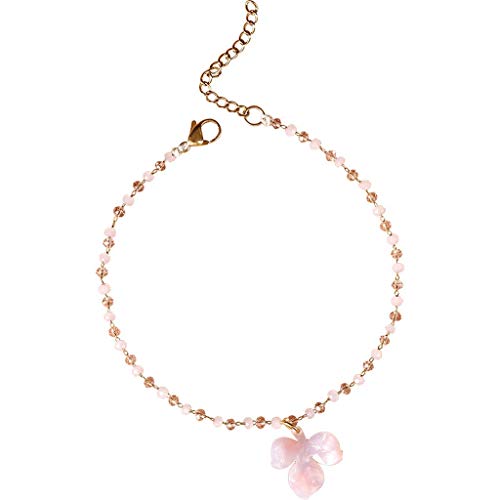 Tobilleras para mujer con cristal rosa de verano y pulsera de tobillo estilo retro floral