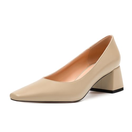 Women's Pumps, Chunky Low Block Heels Square Closed Toe Dress