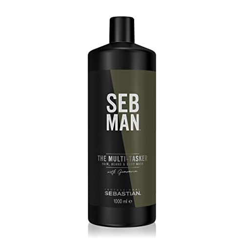 SEB MAN THE MULTITASKER 3-in-1 Shampoo Bartshampoo & Duschgel in Vorratsgröße für alle Haartypen mit Guarana-Extrakt und anregendem Duft von Bergamotte und rosa Pfeffer 1 L