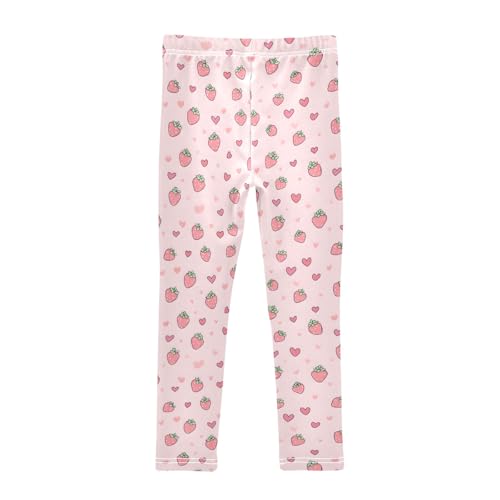 Girls' Athletic Leggings Ankle Length Yoga Dance Pants Kids Teen 4T Pink Strawberry Heart2