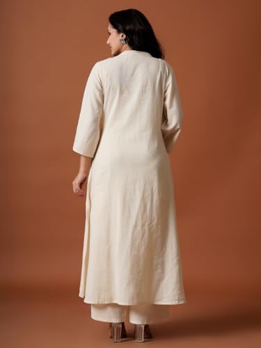 Image of INDO ERA Women's's Pure Cotton Embroidered Kurta Women | Floral Neck & Hem Embroidery | Cotton Kurta Women |