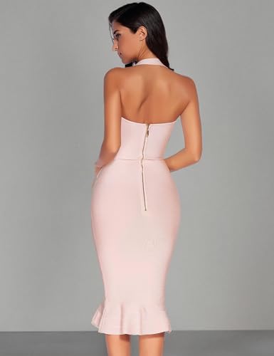 Image of meilun Womens Halter Fishtail Bandage Party Dress Elegant Wedding Guest Dress