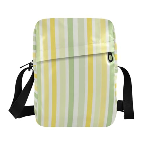 KLL Lemon Yellow Light Green Stripe Pattern mens messenger bag Vegan Leather mens shoulder bags crossbody Shopping Lady Shoulder Handbags