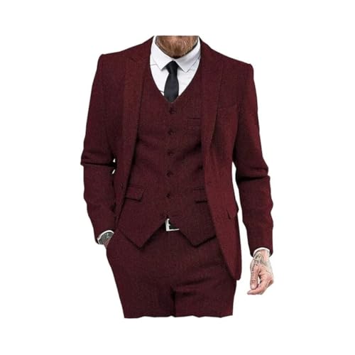 Men 3-Piece Classic Tuxedo Tweed Wool for Wedding (Blazer + Vest + Trousers)3